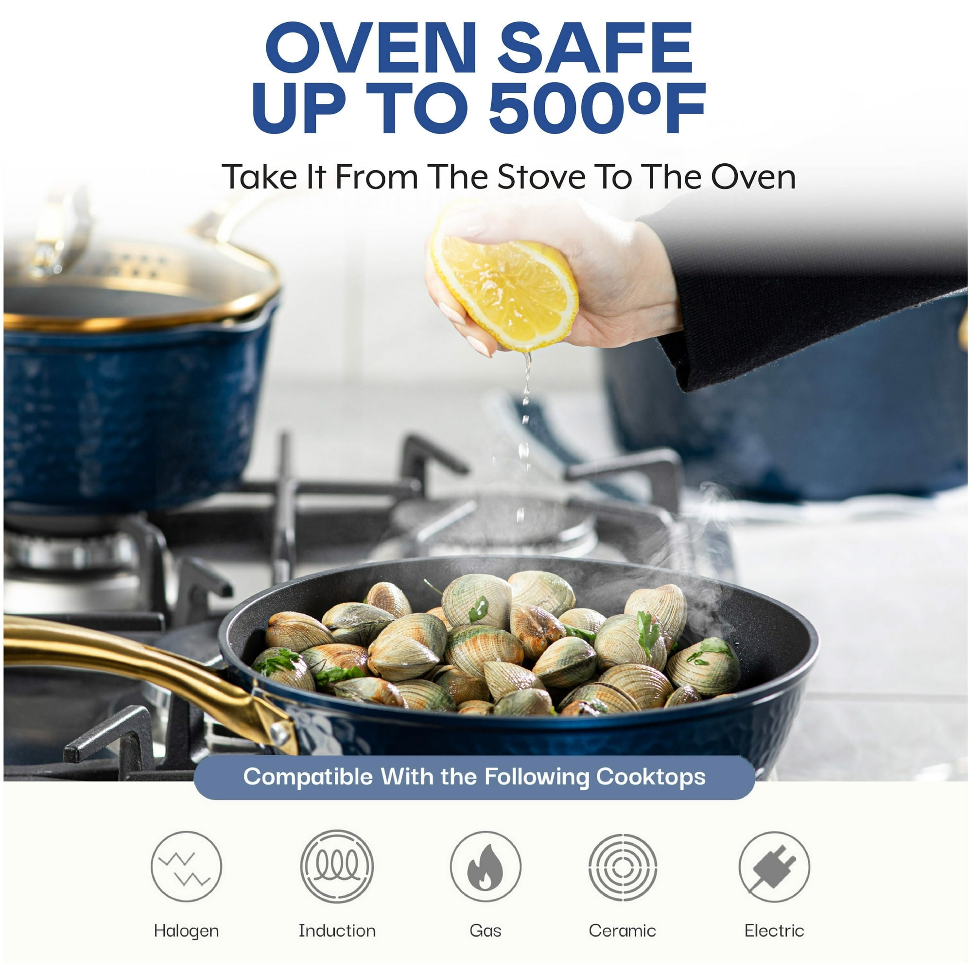 Granitestone 12 Inch Non Stick Frying Pans Nonstick Frying Pan Skillet Nonstick Pan, Large Non Stick Pan, Induction Pan, Kitchen Pans, Cooking Pan, Ceramic Pan for Cooking, Dishwasher Safe, Navy Blue
