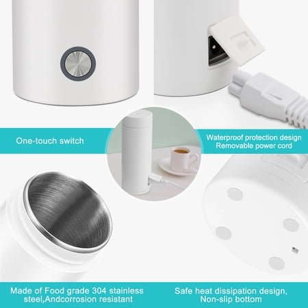 PINKIOU PORTABLE ELECTRIC KETTLE WATER BOILER, 400ML TRAVEL KETTLE 304 STAINLESS STEEL MINI ELECTRIC WARMER WITH AUTO SHUT OFF & FAST BOIL 3-IN-1 PORTABLE TEA KETTLE TRAVEL WATER BOILER/HEATER, WHITE