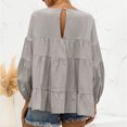 thumbnail image 4 of Mujeres de manga larga Top otoño mujer cuello redondo linterna mangas manga larga suelta casual color puro Top gris S, 4 of 6