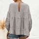 thumbnail image 4 of Top de manga larga para mujer Otoño Cuello redondo Mangas acampanadas Manga larga Suelta Casual Color puro Top Gris S, 4 of 6