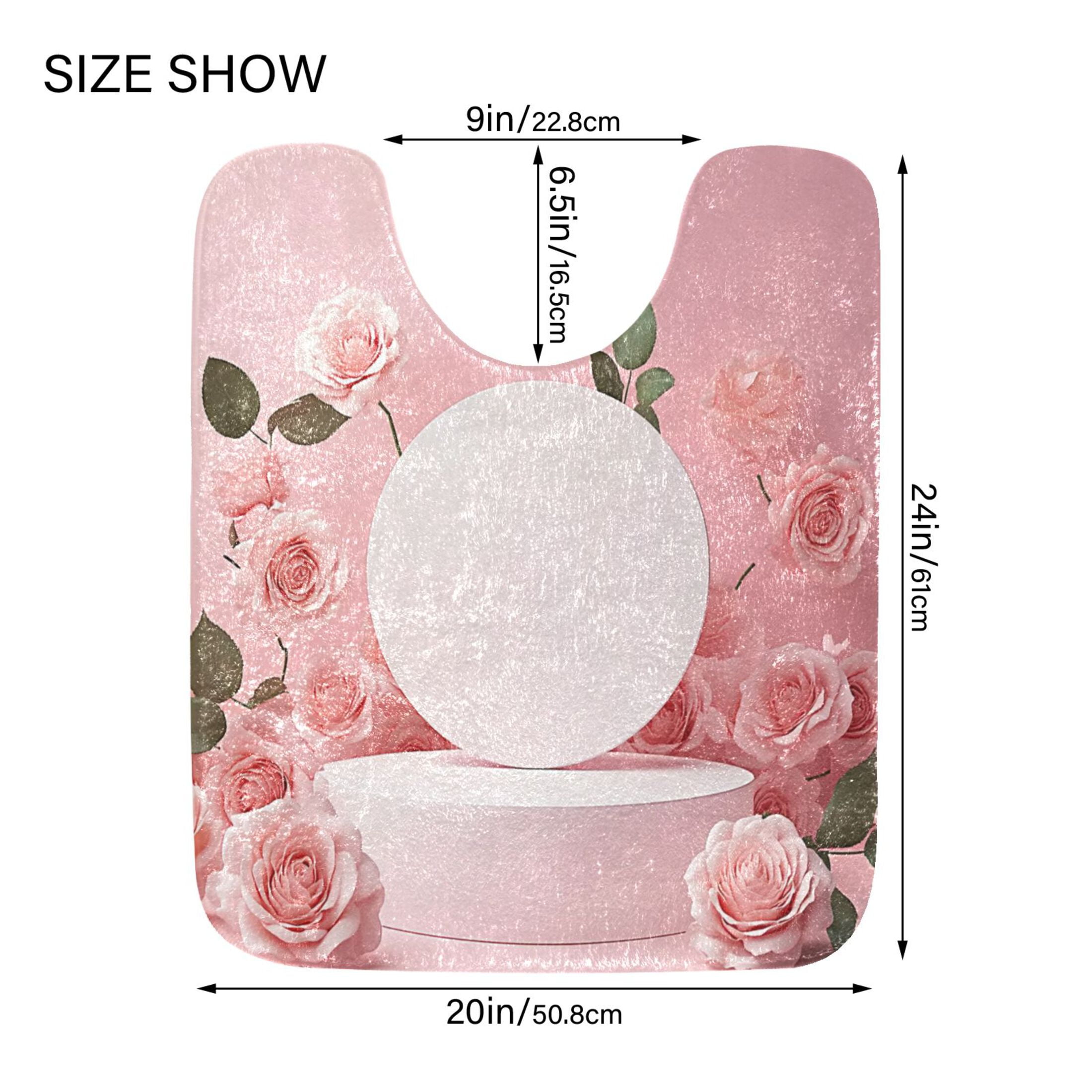 2 Piece Soft Bathroom Rug Set Light Pink Roses Bath Mat and U-Shaped Toilet Contour Rug (16"x24"+20"x24")