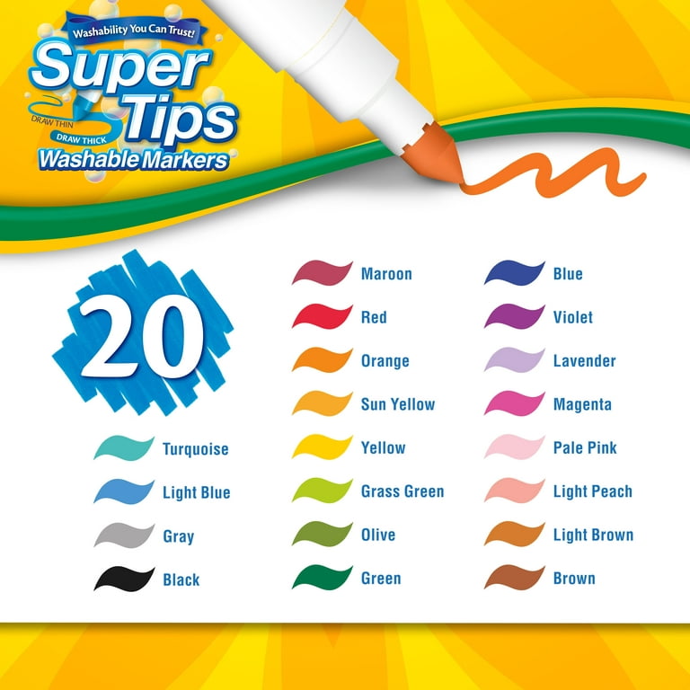 Crayola Super Tip Washable Marker Set, School Supplies for Teens, 20 Ct,  Art Gifts, Child Ages 3+