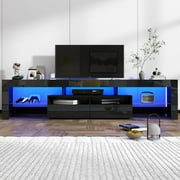 ChVans LED TV Stand for 80/90/100 inch TV, High Glossy Modern Entertainment Center with Drawer and LED Lights