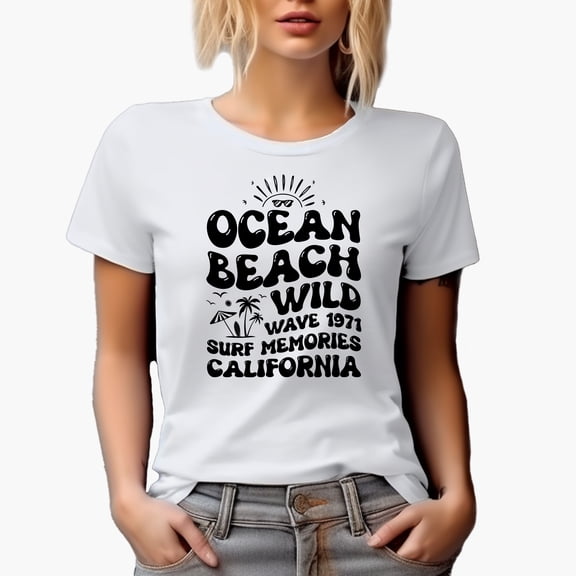 Ocean Beach Wild Wave 1971 Surf Memories California, Groovy Retro Wavy Text Merch Gift, White T-Shirt, Small