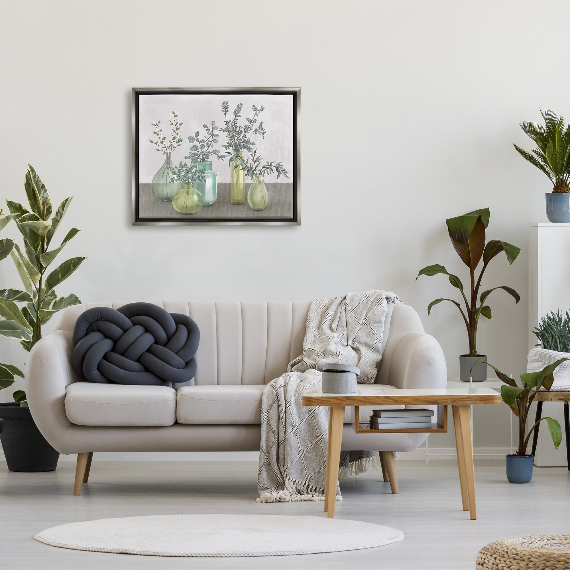 Stupell Industries Plants In Vases Neutral Grey Design Luster Gray Framed Floating Canvas Wall Art, 24x30, by Ziwei Li