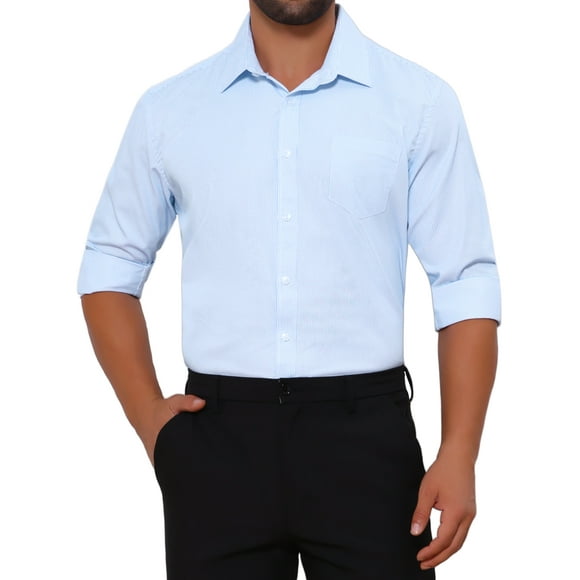 INSPIRE CHIC Edition Stripes Dress Shirts for Men's Long Sleeve Business Button Striped Shirt S White Blue