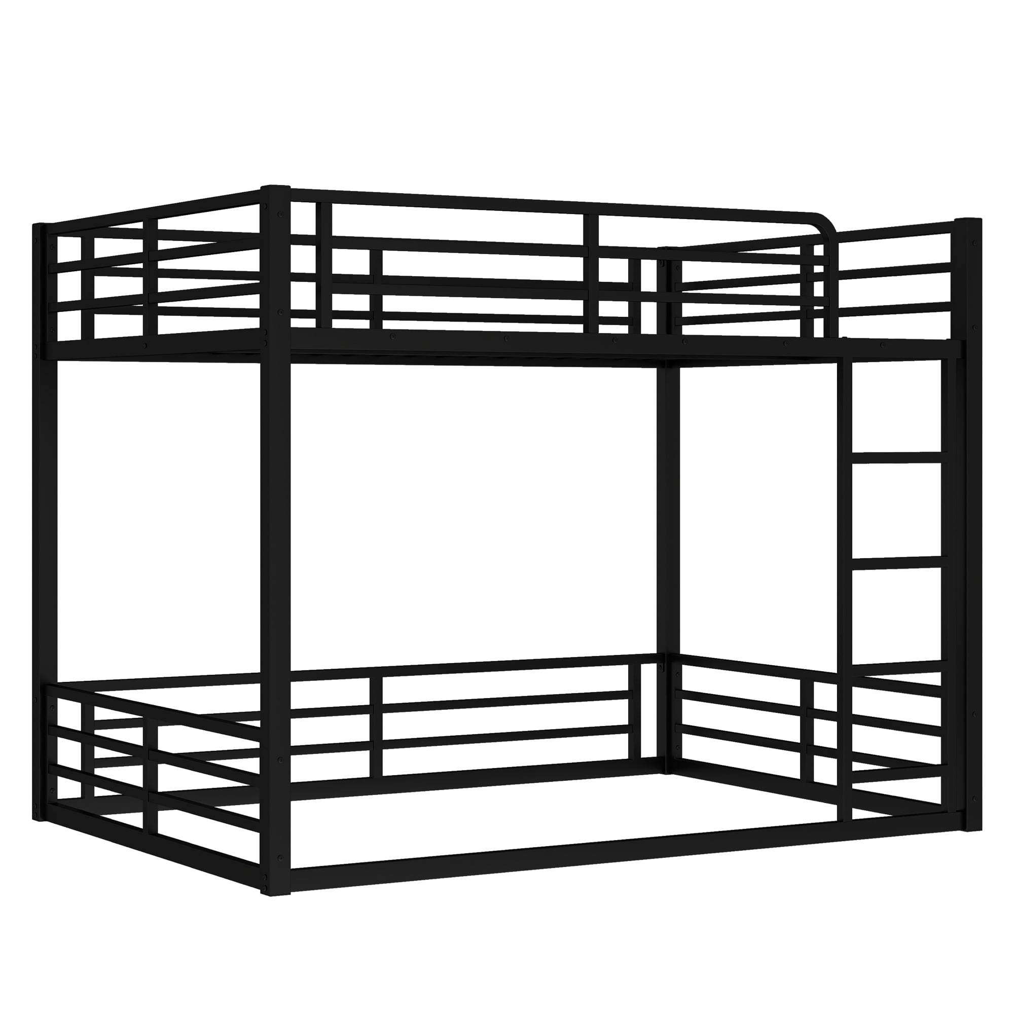 Leumius Metal Bunk Bed,Full over Full Floor Bunk Bed Frame for Kids/Teens/Adults,Space-Saving/Noise Reduced/No Box Spring Needed,Black