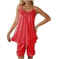 thumbnail image 6 of Elegant Lace Pajama Set Cami Top Satin Tank Top Adjustable Spaghetti Strap Camisole Red Free Size, 6 of 8