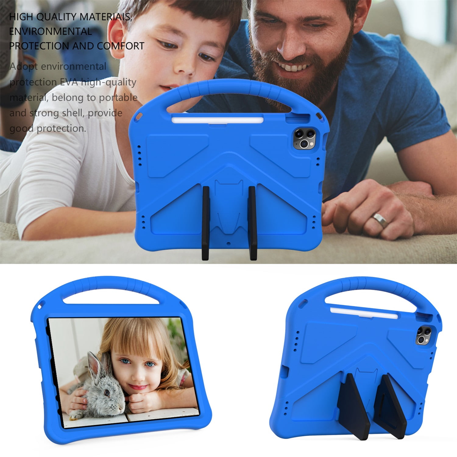 SaniMore Kids Case for iPad 10th Generation 2022, iPad 10.9" 2022 Case with Pencil Holder, Shock Proof Light Weight Convertible Handle Stand Kids Shell Case for Apple iPad 10 2022, Blue