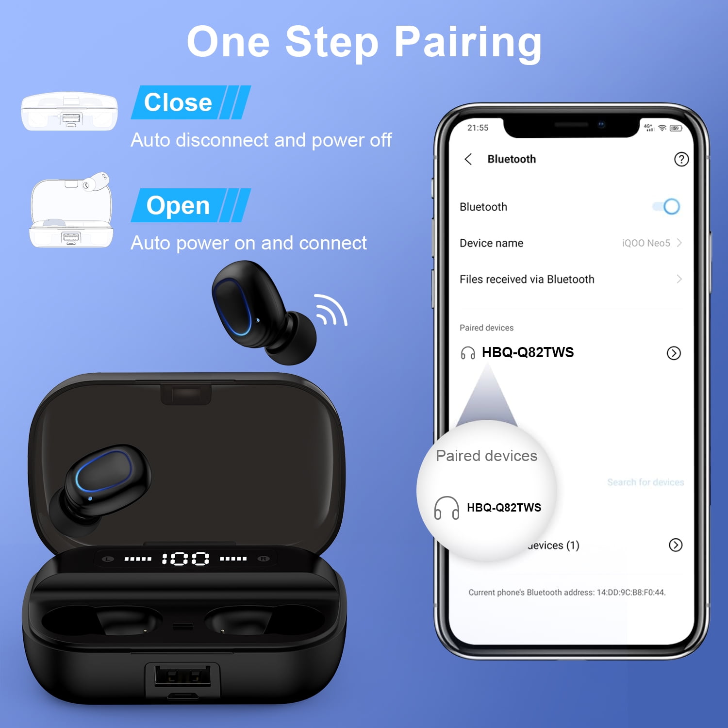 Wireless Earbuds for iPhone Android,Bluetooth 5.2 Headphones 120Hrs Playtime Waterproof IPX7 In-Ear Stereo Earphones Headset Noise Cancelling True Wireless Earbuds with Ear Hooks&Charging Case,Black