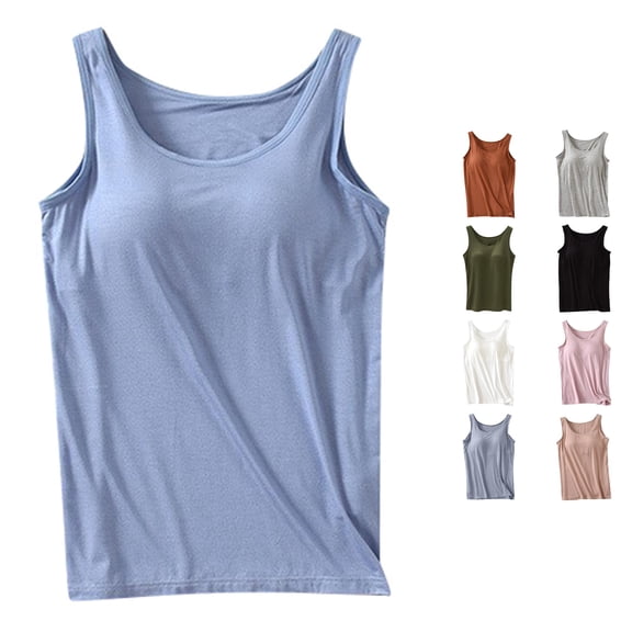 Xiaoxatg Tank Tops for Women, Women's Tanks Built-In Bra Casual Sleeveless Camisole for Summer Comfort and Easy Everyday Wear Light Blue S