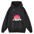 thumbnail image 3 of Sudadera con capucha estilo hip hop holgada y cálida para hombre, ropa de estilo retro desgastado con lavado inicial de coches de carreras japoneses GTR R34, 100 % algodón, talla grande, 3 of 5
