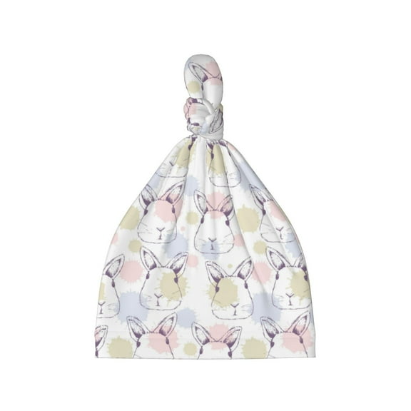 Sikiie Hand Drawn Rabbit Baby Newborn Hats, Infant Knotted Baby Hat, Beanie Top Knot Caps for Baby Boys Girls