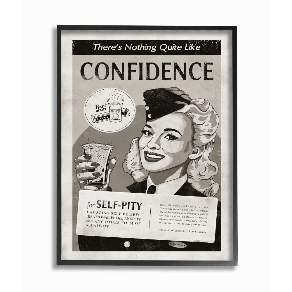 Stupell Industries Confidence Vintage Comic Book Black and White Design Framed Wall Art by Ester Kay