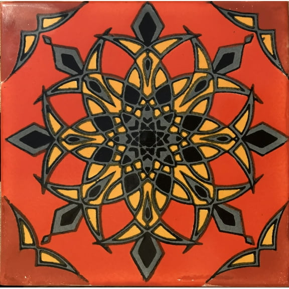 6x6 Quiroga Talavera Mexican Tile, Set of 4 pcs