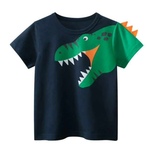 Gibobby blusas aesthetic Camisetas de cuello redondo de manga corta con dinosaurio de dibujos animados para niños pequeños y bebés, camisetas, ropa para niños(Azul marino, 6-7 Años)