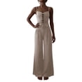 thumbnail image 2 of Xuyuer Women's Two Piece Set - Solid Color Lace-Up Sleeveless Top and Wide Leg Pants Outfit for Casual Style and Coordinated Wear, 2 of 9