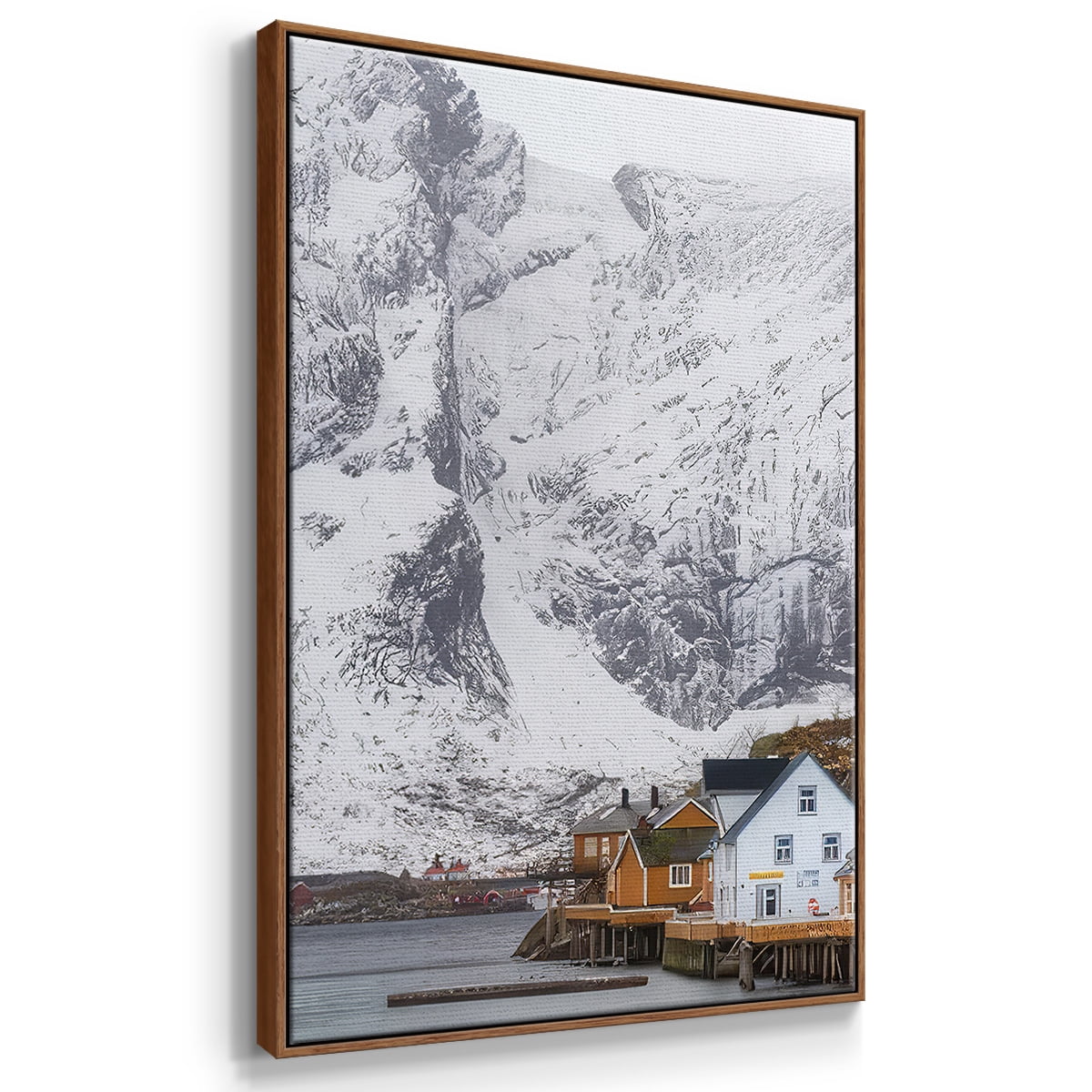 The Yellow Village II Framed Premium Gallery Wrapped Canvas - 41 x 27 - Rosewood Frame