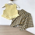 thumbnail image 6 of WQNVRNR Girls Sweet Two-Piece Outfit- Elastic Waist Plaid Bow Midi Skirt Sleeveless Crewneck Top School Outfit Casual Summer Clothes Set Yellow Size 1 Years, 6 of 9