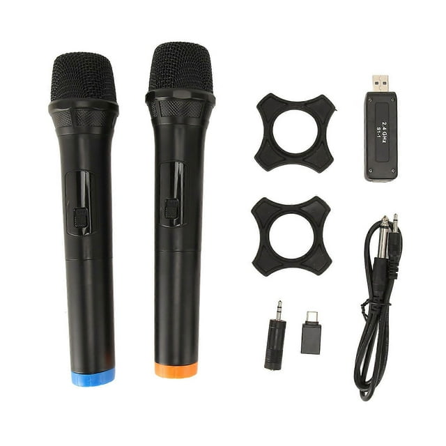 Lot de 2 microphones sans fil dynamiques USB, microphones portables à main pour karaoké, chant, présentation