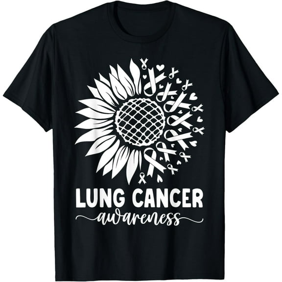 Lung Cancer Awareness Men Women Kids Lung Cancer Sunflower T-Shirt men and women can wear, black, white, gifts