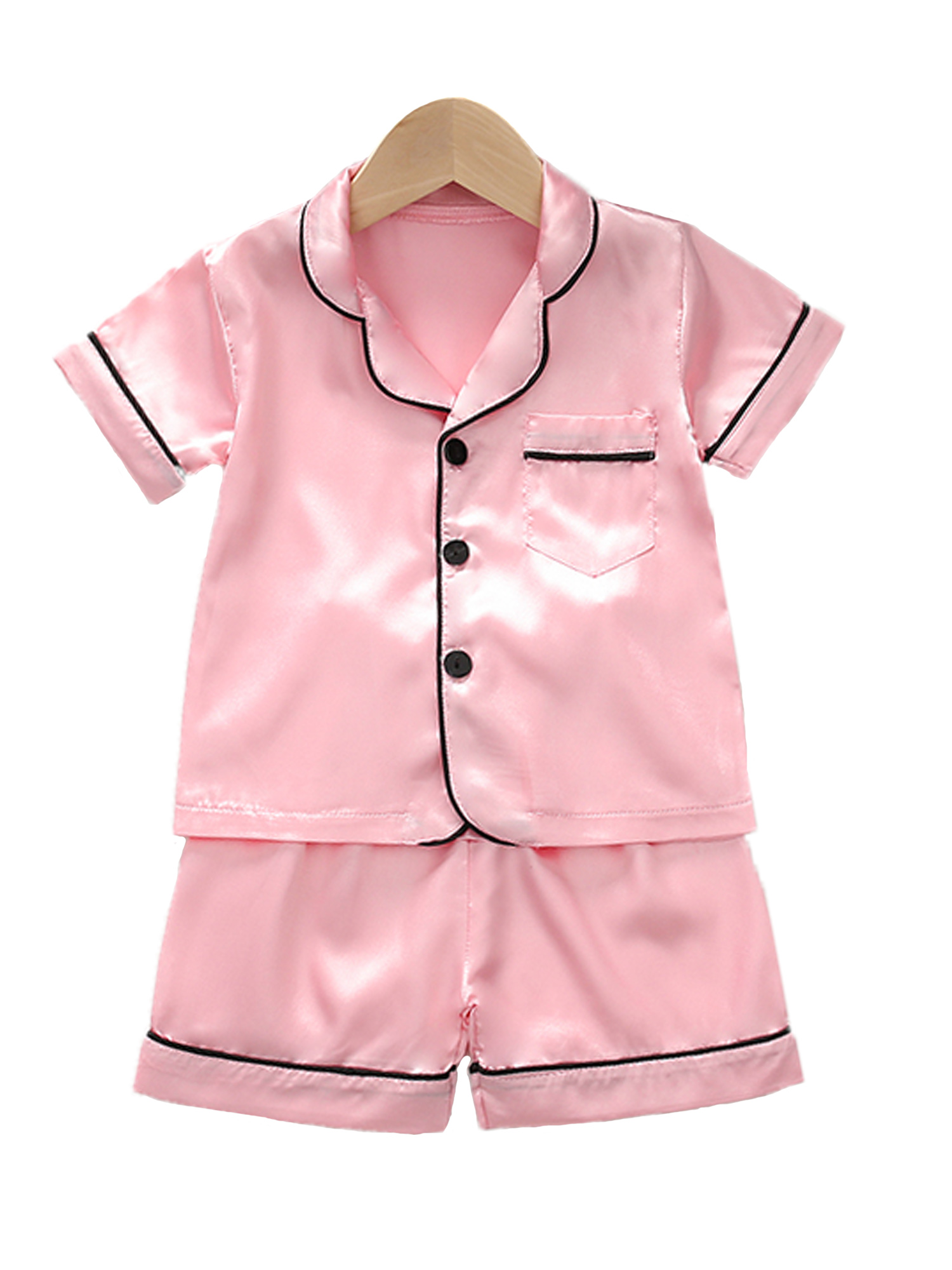 bebiullo Summer Toddlers Boy Girls Satin Short Sleeve Pajamas Set