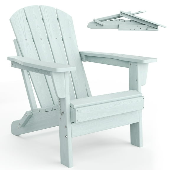 Folding Adirondack Chairs, HDPE Plastic Outdoor Chairs with Wood Texture - 380Lbs & Weather Resistant for Fire Pit, Deck, Patio, Pool, Backyard