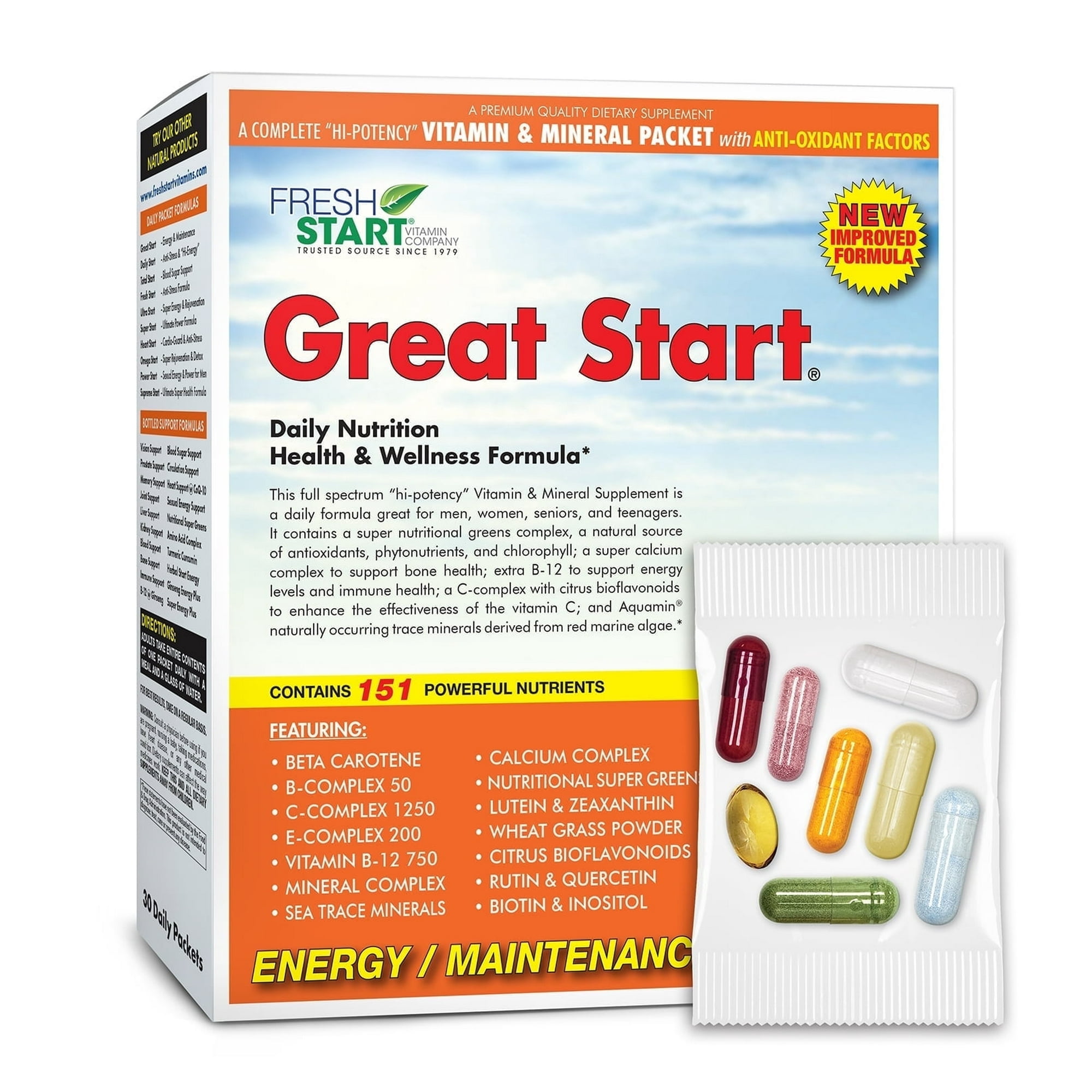 Great Start - Complete Daily Vitamin Pack - Daily Nutrition, Bone Support, Energy, Immune Booster (30 Packets)