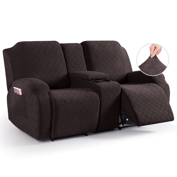 KINCAM Loveseat Recliner Cover with Middle Console, 4-Pieces Stretch Reclining Sofa Slipcover Daily Furniture Protection, Chocolate