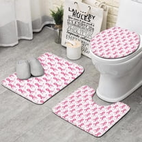 Pink Breast Cancer and Pioneer Flower Bathroom Rugs Sets 3 Piece,Toilet Cover Set,Absorbent Non Slip Bathroom Mats Sets with U-Shaped Contour Rug Toilet Rug Set