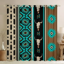 Manfei Retro Bull Skull Black Out Curtains,Rustic Western Farmhouse Curtains Pack of 2 (42x63 Each),Vintage Aztec Rhombus Bedroom Curtains For Girls Boys,Ultra Soft Home Decor