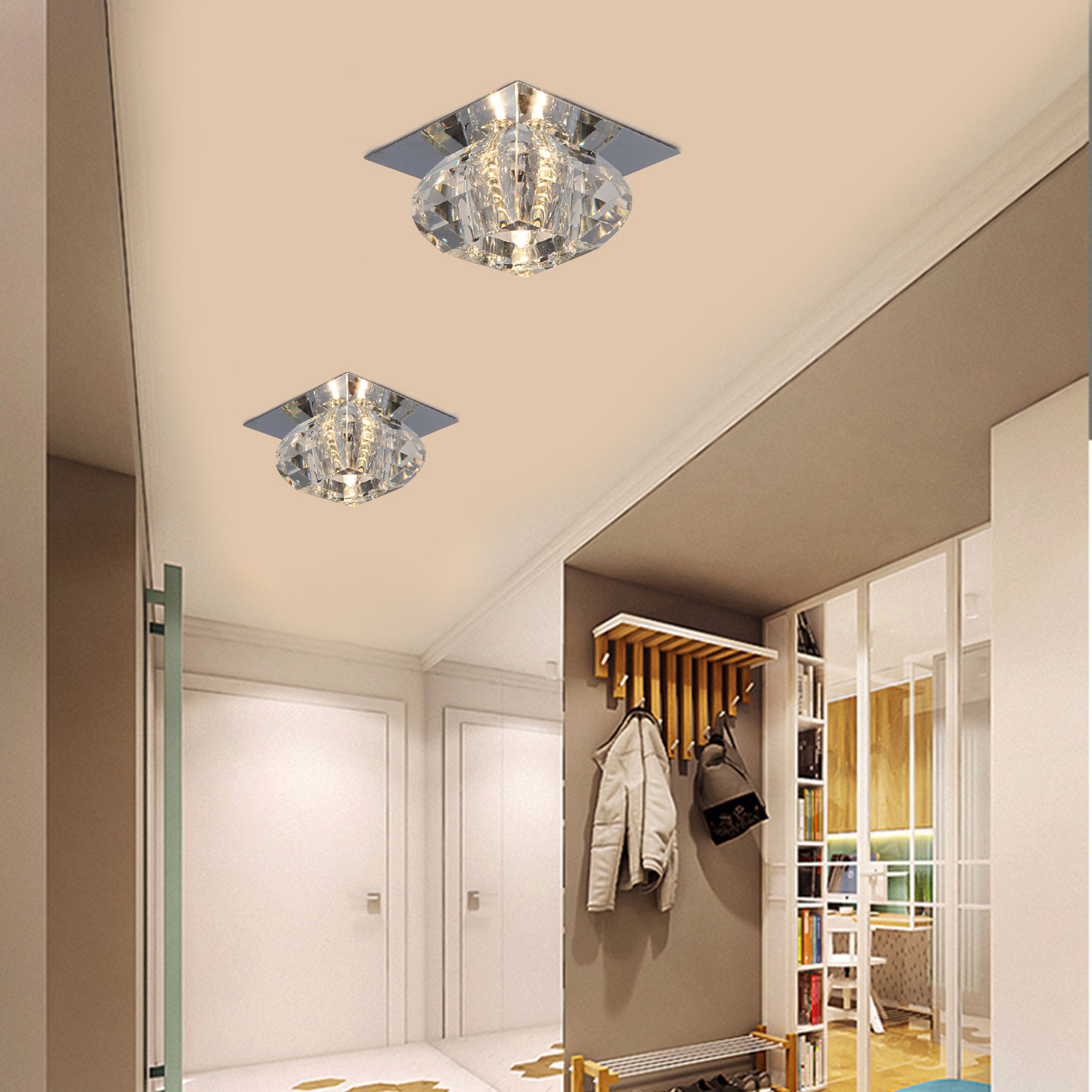 Crystal Ceiling Light Fixture, Hallway Flush Mount Ceiling Lights, LED Ceiling Lamp for Dining Bedroom Kitchen Bathroom
