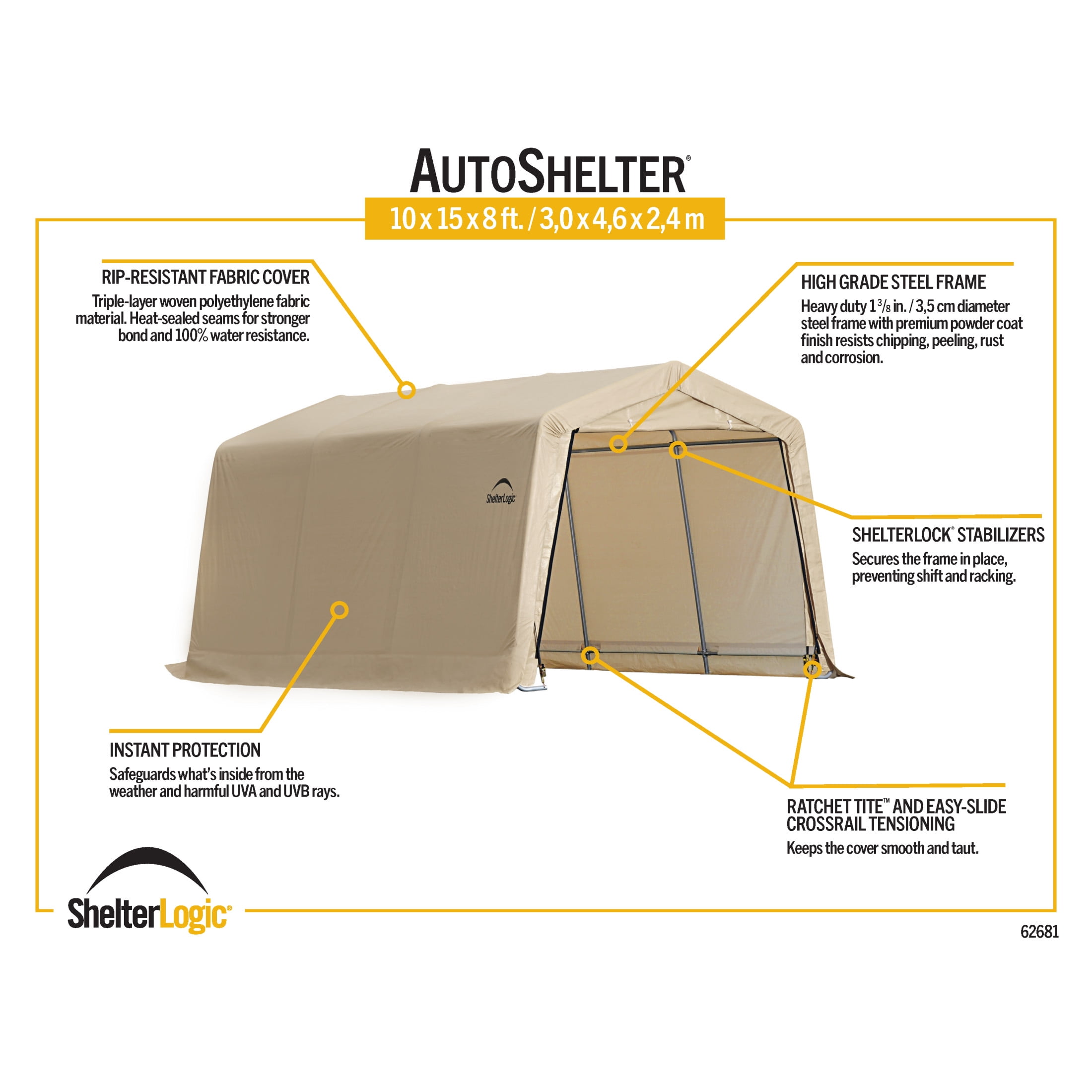 ShelterLogic AutoShelter 10 x 15 x 8 ft Sandstone AutoShelter