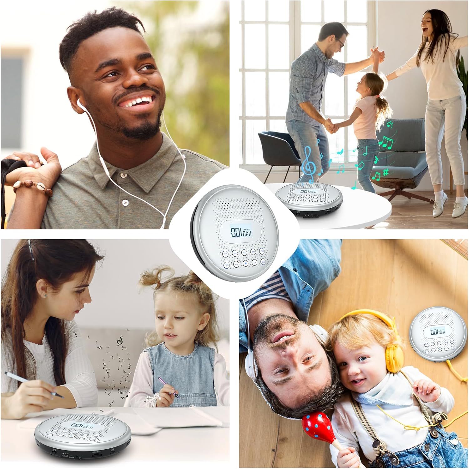 ARAFUNA CD Player Portable, Rechargeable Portable CD Players for Car with Speakers, Anti-Skip Small CD Player with Backlit Button, LCD Display and AUX Cable