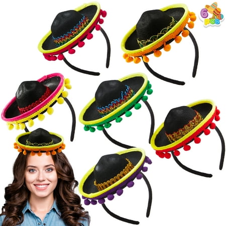 JOYIN 6 Pcs Cinco De Mayo Sombrero Party Hats Fabric & Straw Mini Headbands for Fiesta Party Supplies Mexican Theme Decorations Luau Event Photo Props  Party Favors