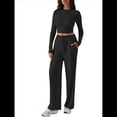 thumbnail image 2 of Conjunto Deportivo Y2K de Dos Piezas para Mujer, con Larga, Top Ajustado y Pantalones Anchos, Ideal para y Otoño Negro XL, 2 of 8