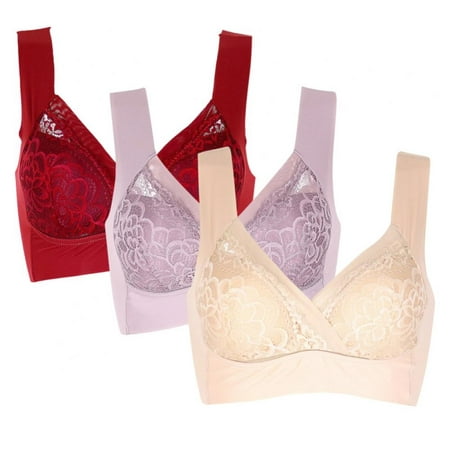 

Valcatch 3 Pack Women s Seamless Floral Lace Bra Thin Wirefree Push up Back Smoothing Comfort Everyday Bralette Plus Size