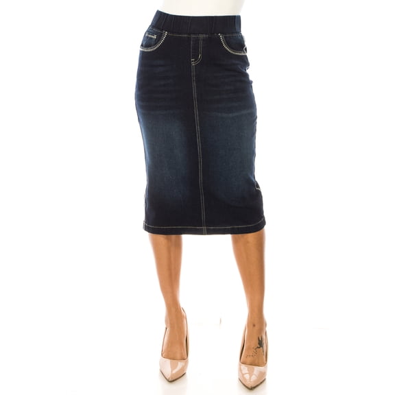 Be-Girl Women's Denim Skirt size S to 5XL, Elastic Waistband,Contrast Stitching-SG-79225