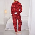 thumbnail image 3 of Pajama Sets for Women 2 Pcs, Playful Red Cartoon Faces Button Down Long Sleeve Sleepwear Lounge PJ Sets, 3 of 6