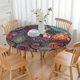 thumbnail image 3 of Bohemian Floral Round Tablecloth 52-56 Inch Elastic Hem Fit, Colorful Printed Table Cover for Kitchen Dining Patio Party Decor, 3 of 7