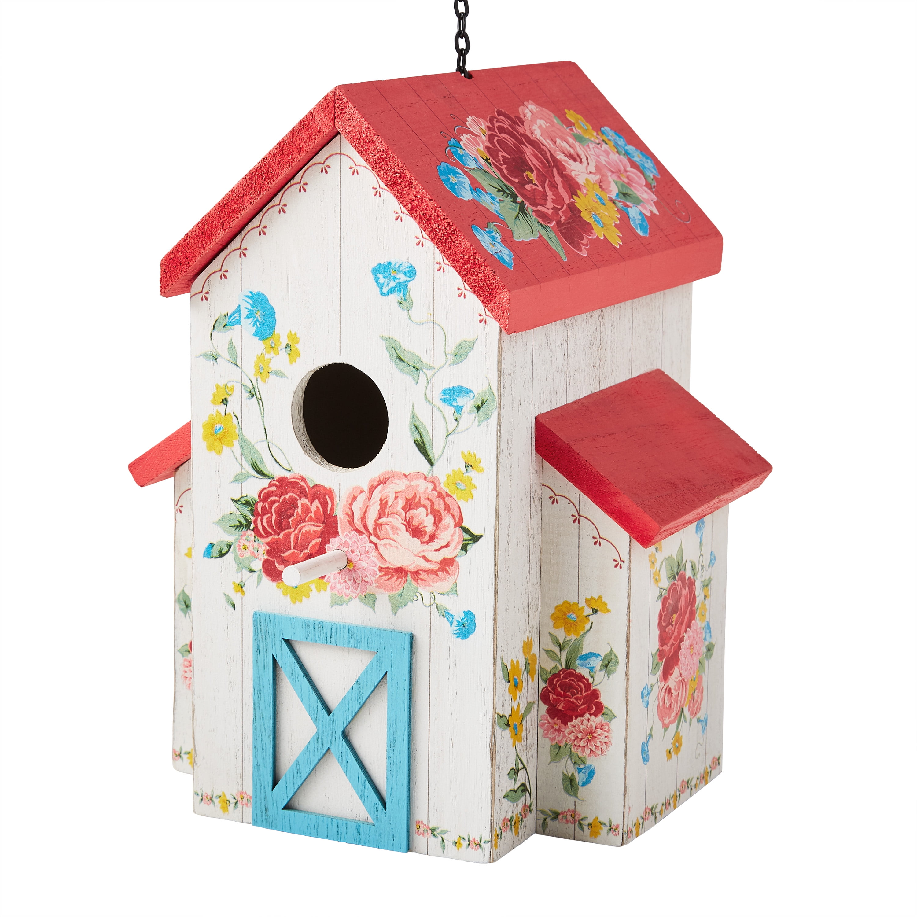4-COMPARTMENT  BLUE & WHITE BARN BIRD HOUSE ....FREE SHIPPING 