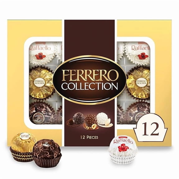 (1 pack) Ferrero Collection, 12 Count, Premium Gourmet Assorted Hazelnut Milk Chocolate, Dark Chocolate and Coconut, 4.6 oz