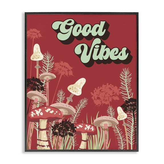 Stupell Industries Good Vibes Mushrooms Botanical & Floral Painting Black Framed Art Print Wall Art, 11 x 14
