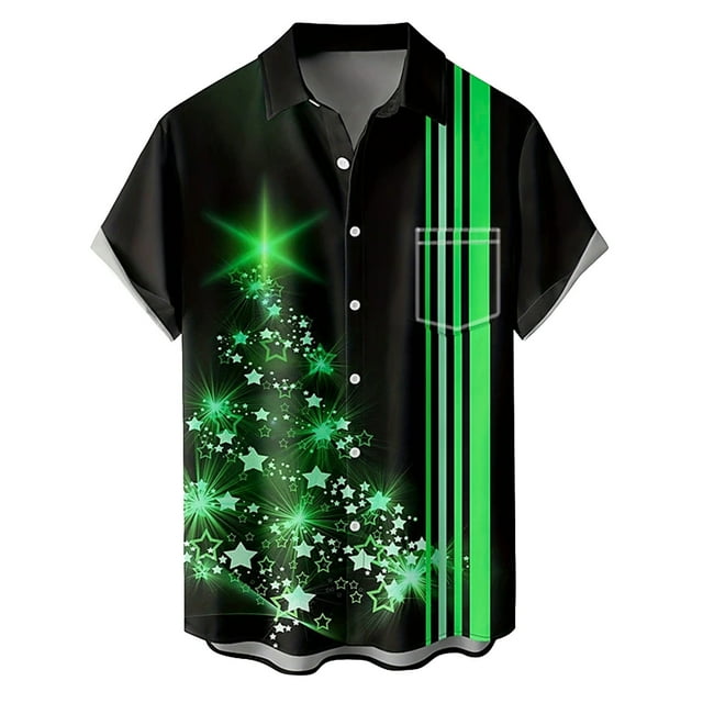 Playeras Para Hombre Camisa Informal De Moda Para Hombre Con Estampado De Festival, Solapa, Botones Y Bolsillo
