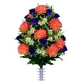 thumbnail image 7 of Sympathy Silks Artificial Cemetery Flowers 2 Salmon Pink Mum/Purple Rose Bouquets & Saddle, 7 of 7