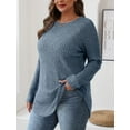 thumbnail image 2 of Women’s Ribbed Knit Long Sleeve Sweater Clothes Tunic Tops Loose Fit Dressy Crewneck Pullover Shirts Curved Hem Relaxed Fit Crew Neck Top Fall Winter Clothes Casual Outfits, 2 of 5