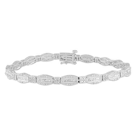 Bellano Women's Bracelet 1.00Ct Round/Baguette Diamond 10K White Gold