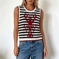 thumbnail image 3 of Pullover Sweaters for Women Stylish Lobster Print Round Neck Sleeveless Knit Vest Contrast Loose Casual Layered Sweater Vest, 3 of 4