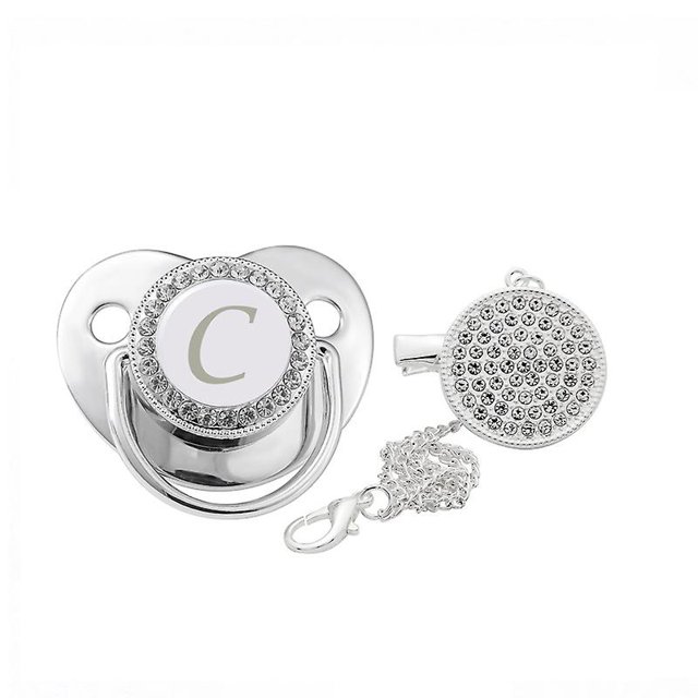 Chupete de silicona para bebé con alfiler de tela Nombre brillante Letra Chupetes para la dentición con orificios de aire oso de fresa Hogar