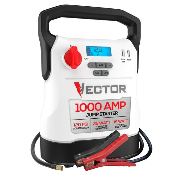 Vector VECJ1C 12V , 1000A Jump Starters with Compressor and USB Power Bank , White